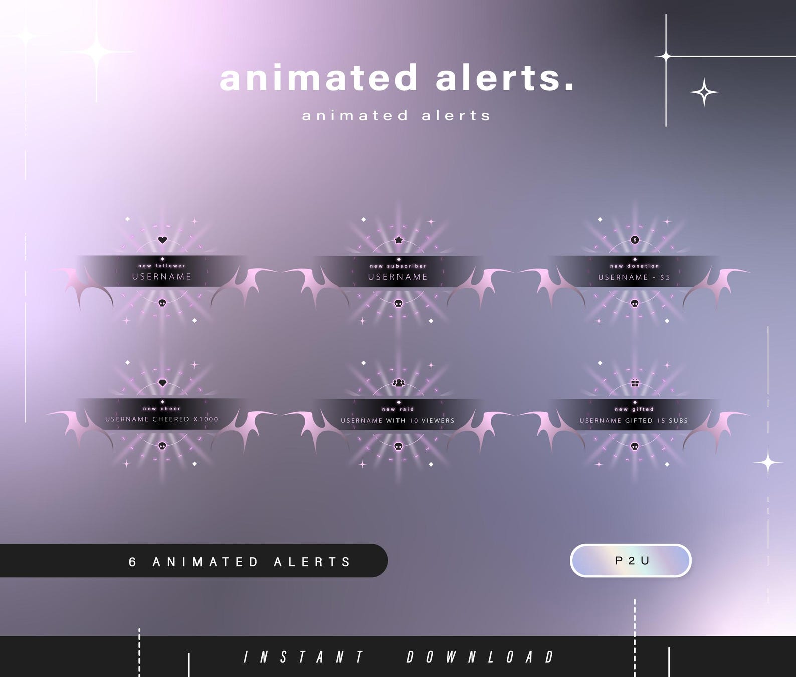 6x Animated Alerts - Animated Alerts for Twitch - Aesthetic Alerts ...