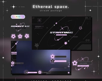Espaço etéreo - Y2K - Pacote Twitch - Pacote de transmissão minimalista animado - Cenas de transmissão - Sobreposições Twitch - Telas animadas - Painéis Twitch