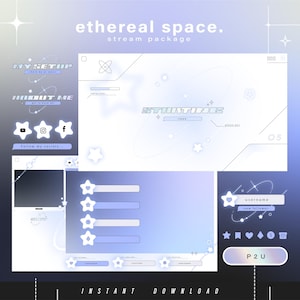 Ethereal space - y2k - Twitch Pack - Animated Minimal  Stream Pack - Streaming Scenes - Twitch overlays - Animated screens - Twitch Panels