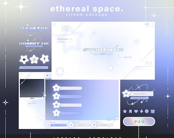Espaço etéreo - Y2K - Pacote Twitch - Pacote de transmissão mínima animada - Cenas de transmissão - Sobreposições Twitch - Telas animadas - Painéis Twitch
