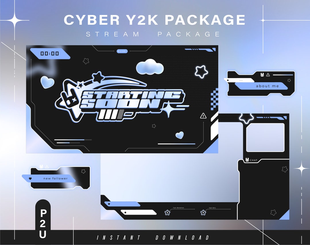 Bunny Cyber Y2k - Twitch Pack - Animated Stream Pack