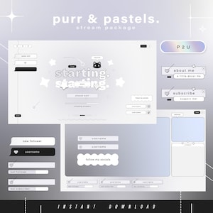 Purr & pastels - y2k - Twitch Pack - Animated Minimal  Stream Pack - Streaming Scenes - Twitch overlays - Animated screens - Twitch Panels