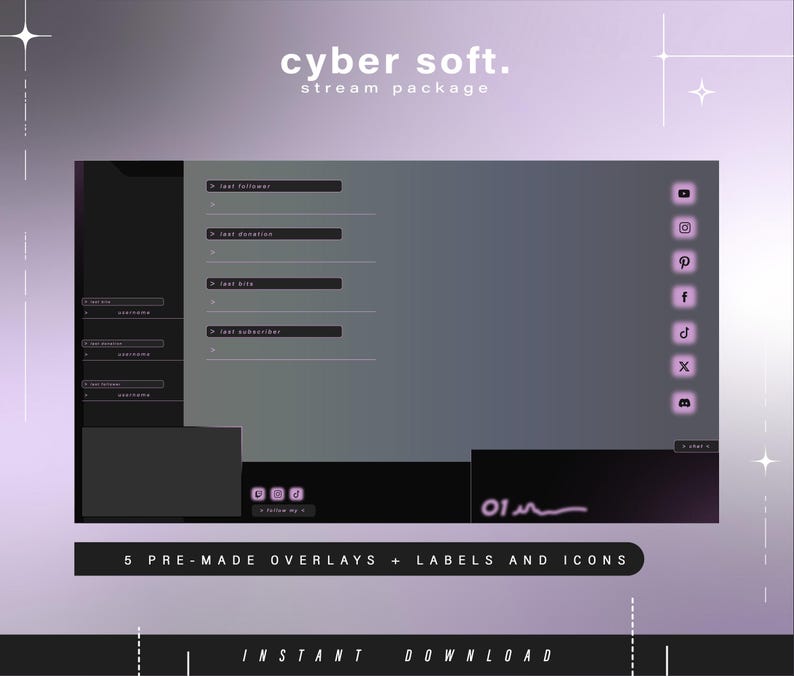 Cyber Soft Twitch Pack - Animated Minimal Stream Pack - Streaming ...