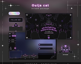 Ouija cat - Twitch Pack - Animated Stream Pack - Streaming Scenes - Twitch overlays - Animated screens - Vtuber- Panels Twitch Stream