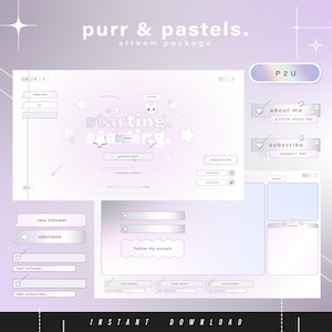 Purr & pastels - y2k - Twitch Pack - Animated Minimal  Stream Pack - Streaming Scenes - Twitch overlays - Animated screens - Twitch Panels
