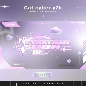 Cat cyber y2k animated screens - Animated scenes for twitch -  Aesthetic screens - Animated screens - Twitch Ovelay - Twitch - Stream