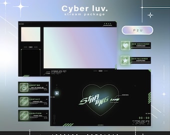 Cyber y2k Twitch Pack - Animated Minimal  Stream Pack - Streaming Scenes - Twitch overlays - Animated screens - Twitch Panels