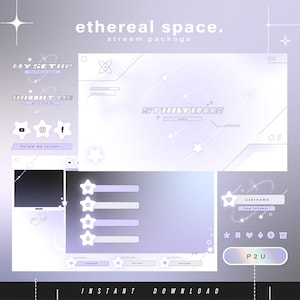 Ethereal space - y2k - Twitch Pack - Animated Minimal  Stream Pack - Streaming Scenes - Twitch overlays - Animated screens - Twitch Panels