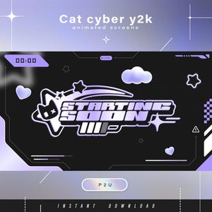 Cat cyber y2k animated screens - Animated scenes for twitch -  Aesthetic screens - Animated screens - Twitch Ovelay - Twitch - Stream