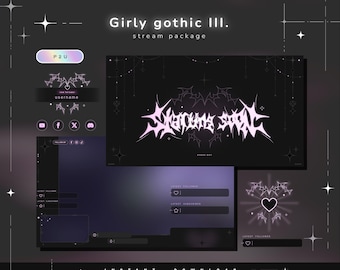Girly Gothic III - Pacote Twitch - Pacote de Transmissão Animada - Cenas de Transmissão - Sobreposições Twitch - Telas Animadas - Vtuber - Painéis para Transmissão Twitch