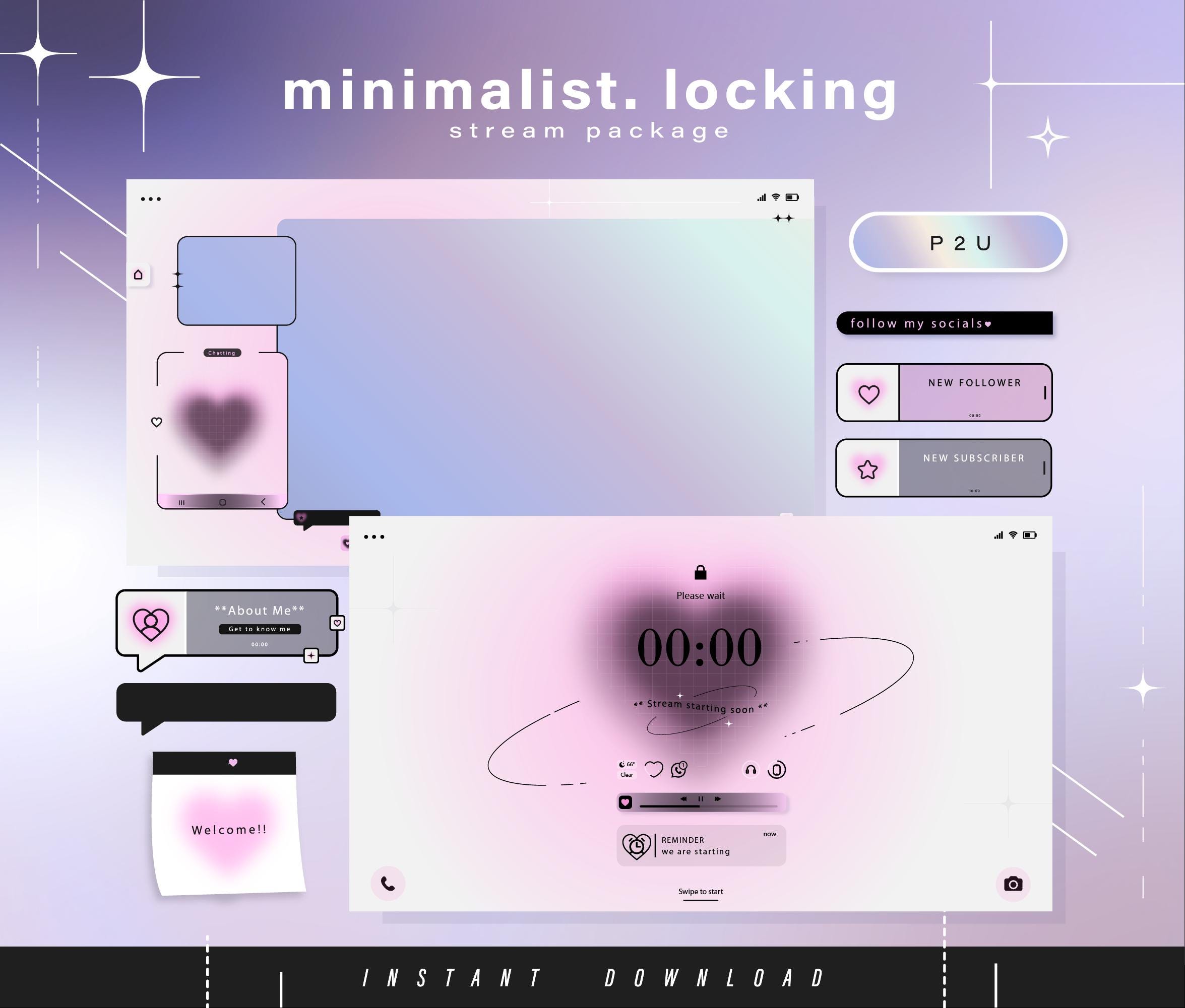 Minimal Twitch Pack - Animated Minimal  Stream Pack - Streaming Scenes - Twitch overlays - Animated screens - Twitch Panels