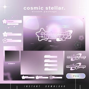 Cosmic stellar - y2k - Twitch Pack - Animated Minimal  Stream Pack - Streaming Scenes - Twitch overlays - Animated screens - Twitch Panels