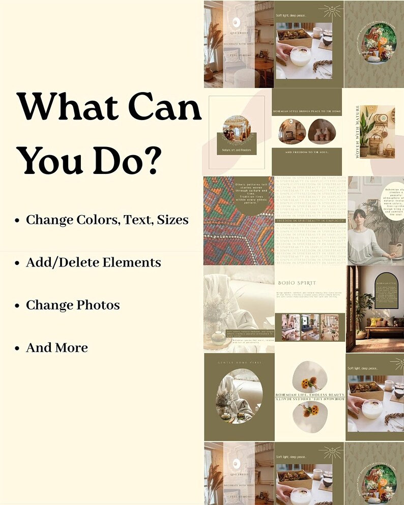60 Boho Instagram Templates Canva Bundle | Bohemian Branding (instant ...