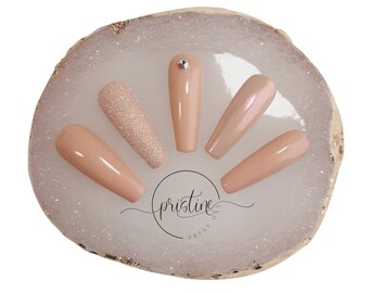 Wedding Press On Nails Set | Beige Nails | Wedding Nails for Bride Bridesmaid | Glue On Nails | Fake Nails | Set of 10