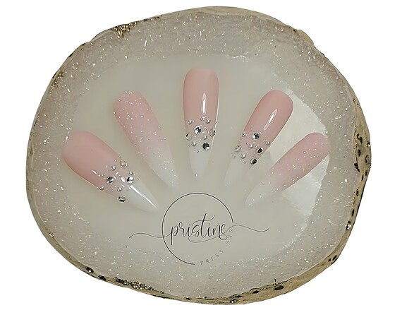 Ombré French Manicure Glitter Press on False Nails - Etsy