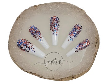 Patriotic Glitter Press On Nails | Red, White and Blue Nails | Labor Day Nails | 4th of July Nails | Memorial Day Nails | Set of 10