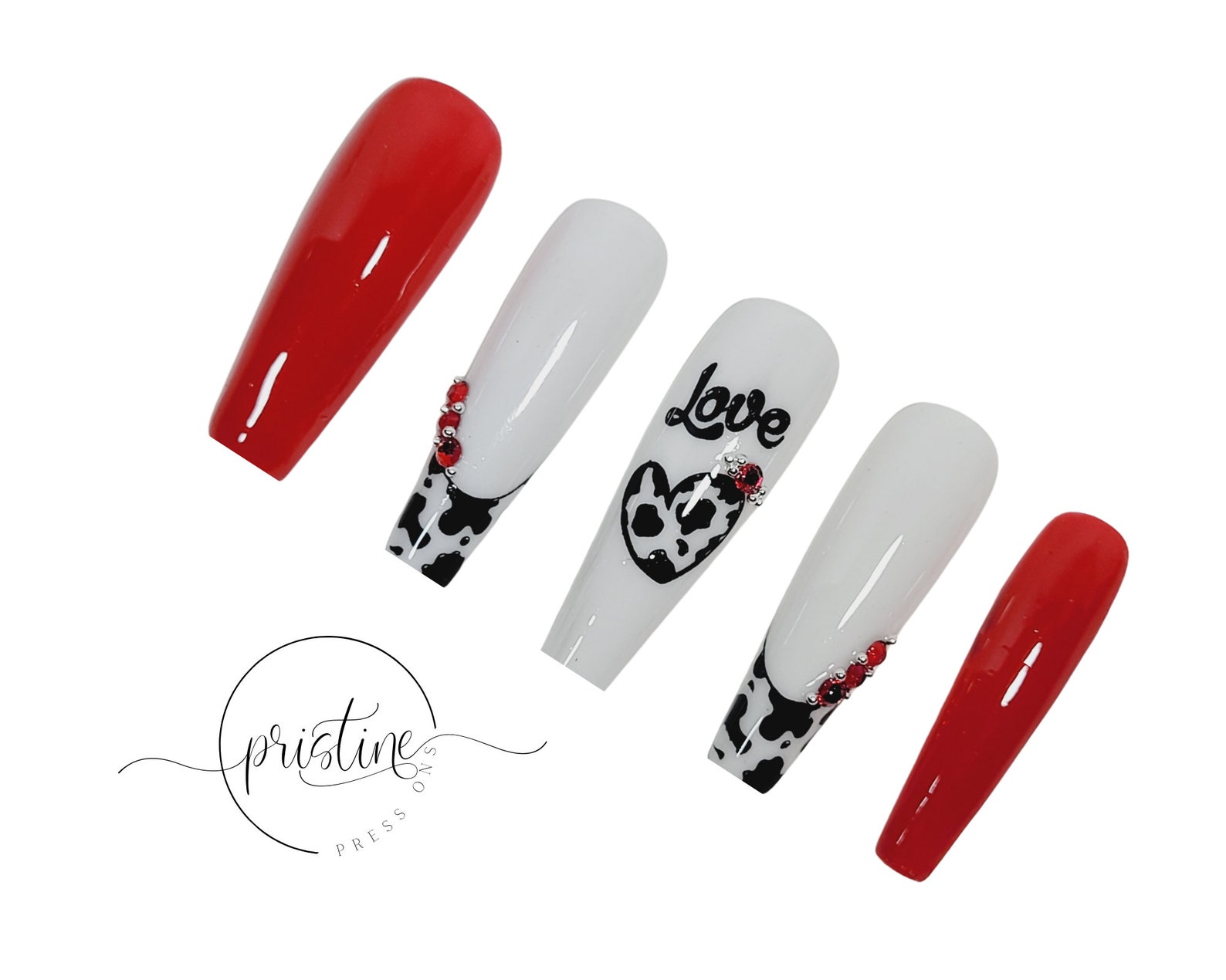 Cute Cow Print Valentine's Day Nails Press on Nails | Etsy