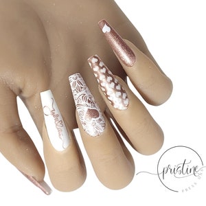 You Love Me Rose Gold Valentine's Day Nails Valentine Press on Nails Heart Nails Set of 10 image 3
