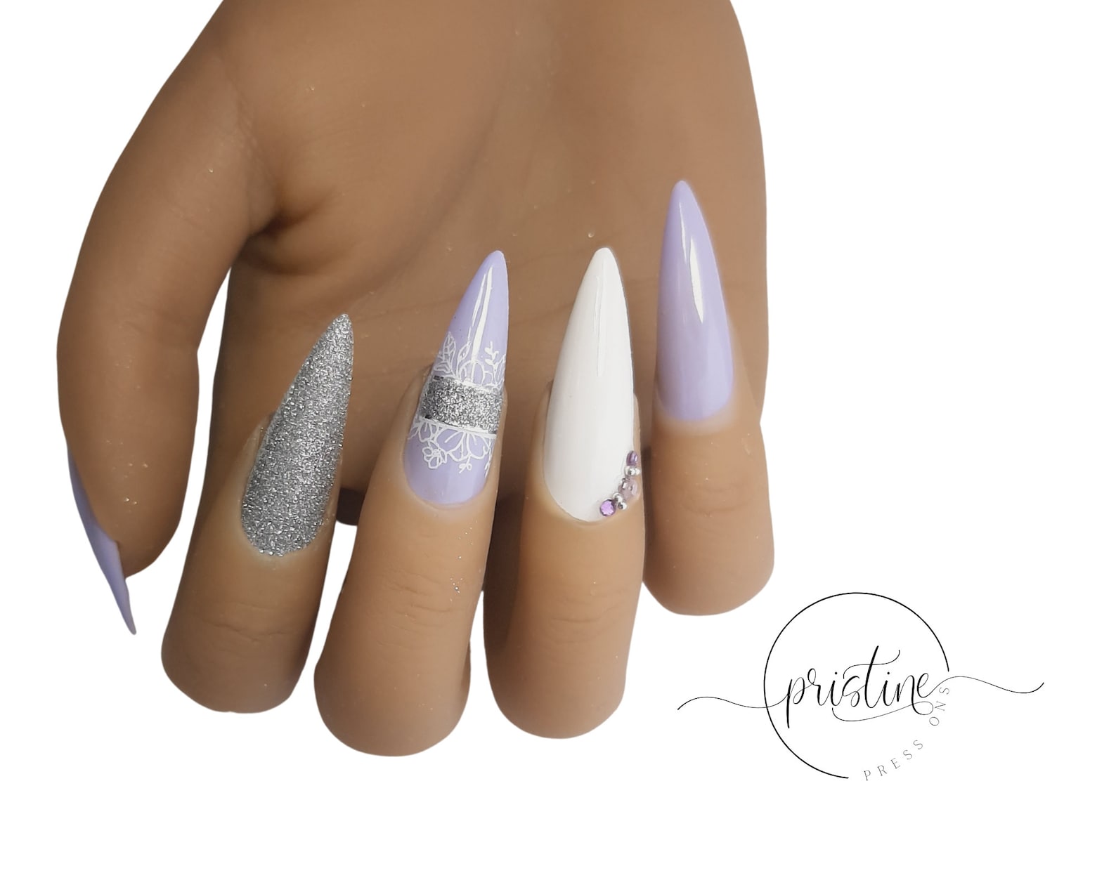 Elegant Lilac Wedding Nails With Silver Glitter Accent Nails - Etsy