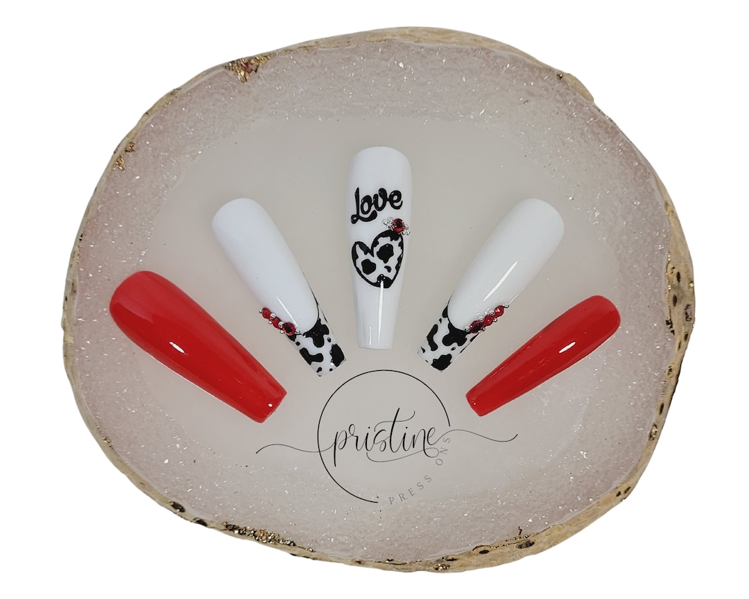 Cute Cow Print Valentine's Day Nails Press on Nails - Etsy