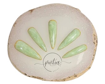 Jade Press On Nails, Sage Green Marble Luxury Nail Set for Spring and Summer