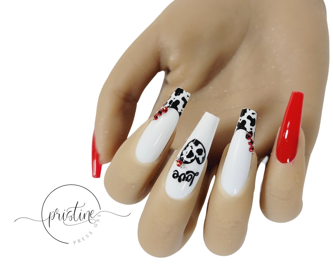 Cute Cow Print Valentine's Day Nails Press on Nails | Etsy