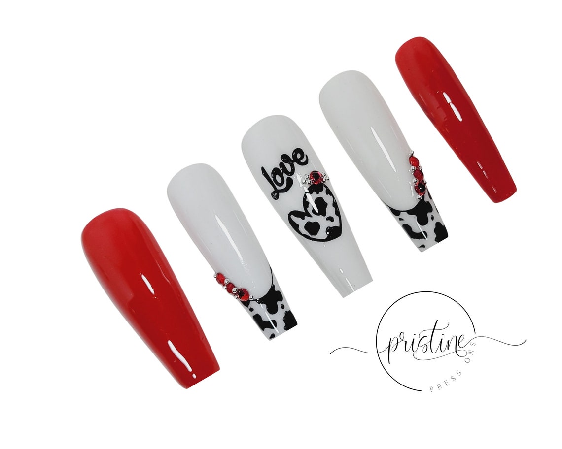 Cute Cow Print Valentine's Day Nails Press on Nails | Etsy
