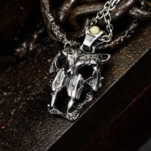 Saber-toothed tiger mask 925 silver pendant necklace - Handmade silver animal skeleton pendant - Solid personalized gift - Craftsmen made