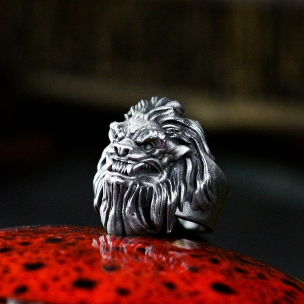 Lion Luxury Ring Leo Handcrafted Ring, Animal king Gladiator Warrior Foo Dog Giant Asian Chinese Guardian Jewelry, Special Design