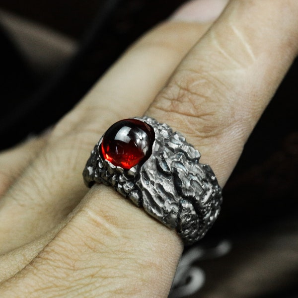 Lava Eruption Ruby Ring: Handmade Gothic 925 Silver Statement Jewelry