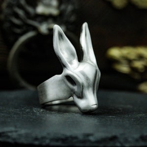 Geometric Design Bunny Silver Ring - Simple Long Eared Rabbit Ring Jewelry - Cute Ring Gift