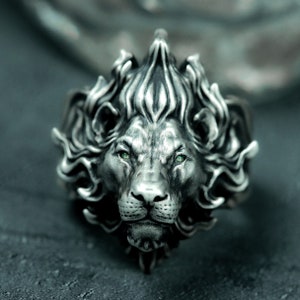 Green Eyed Lion 925 Silver Ring - Gemstone Lion Ring - Lifelike Lion King Ring Gift for Men
