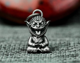 Goblin&#39;s Prayer 925 Silver Pendant Necklace - Meditating Goblin - Personalized Handmade Pendant Gift Gothic Independent Pendant