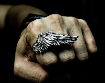 Angel Wings 925 Silver Ring - Celestial Spirit Handmade Jewelry - Divine Protection Statement Ring for Men & Women