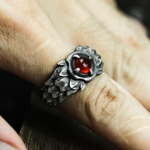 Dragon Scale Eye Ring - Ruby Set Silver Band Art