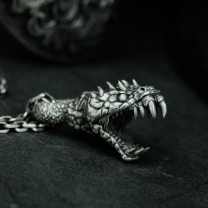 Anaconda - Roaring Snake King - Vicious Animal Head 925 Silver Pendant Necklace