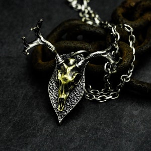 Male deer skull 925Silver/Brass pendant necklace - Animal skull 925 silver jewelry - Unique handmade necklace pendant - Craftsmen made
