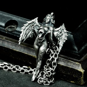 Body Tearing Succubus 925 Silver Pendant-The Devil Is Being Born-Dark Gothic Vampire Monster Necklace