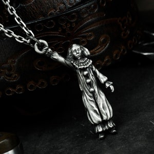 Hanging Clown Silver Necklace - Circus Clown Handmade Silver Pendant Accessory Unique Gift - Exquisite Joker Necklace