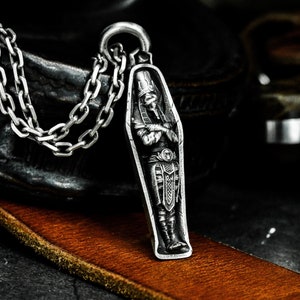 Egyptian Pharaoh Coffin 925 Silver Pendant - Mummy Necklace