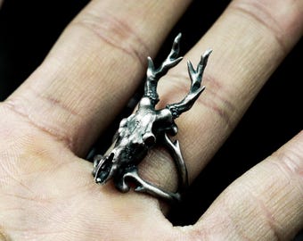 Anillo de calavera de ciervo - Anillo de plata con diseño de hueso animal, joyería gótica