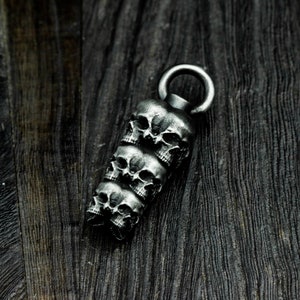 Skull Tower Totem Silver Urn - Cremation Pendant
