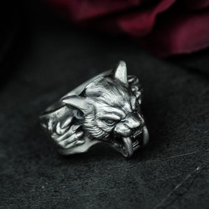 Anillo de tigre dientes de sable - Joyería de plata