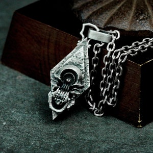 Hell&#39;s Gate Door 925 Silver Pendant Necklace - Evil Eye Ghost Pendant - Gothic Men&#39;s Dark Silver Jewelry Unique Gift