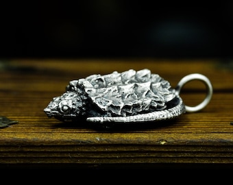 Snapping Turtle 925 Silver Pendant - Realistic Pet Animal Handmade Jewelry - Aquatic Reptile Necklace - Handmade