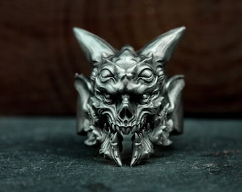 Fallen Angel Lucifer 925 Silver Ring - Devil Mask Ring