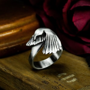 Peace dove 925 silver ring - Dove wings simple abstract 925 silver ring - Personalized flying bird ring jewelry - Craftsmen made