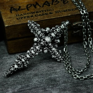 Cross full of skulls 925 silver pendant necklace - Catastrophic religious belief silverware - Doomsday cross Christianity