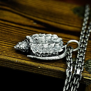 Alligator Snapping Turtle Pendant - Realistic Pet Reptile Silver Charm