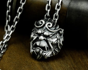 Monkey King Pendant: Wukong Sterling Silver Necklace, Chinese Mythology Jewelry